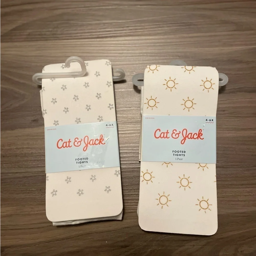 Cat & Jack White Tights Set with Sun and Snowflake Patterns size 4-6X-NWT